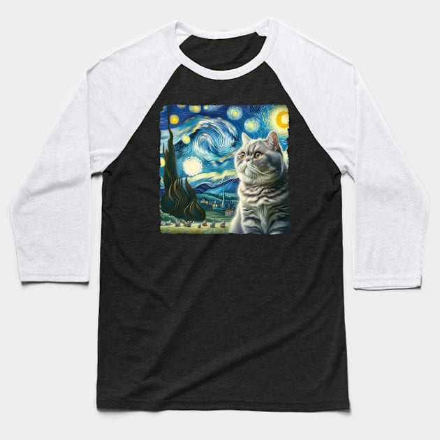 British Shothair Starry Night Inspired - Artistic Cat Baseball T-Shirt by starry_night